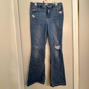 EUC Studio Blue Flare Wide Leg Jeans Size 32 Distressed